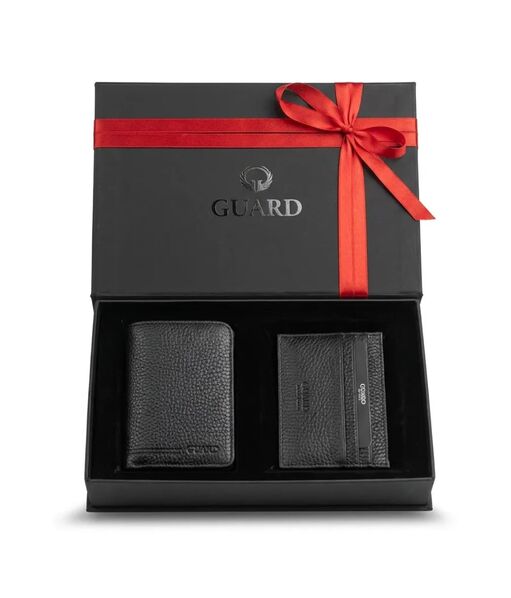 Guard - Guard Hakiki Deri Erkek Cüzdan & Kartlık Seti – Özel Hediye Kutulu Siyah Premium Set