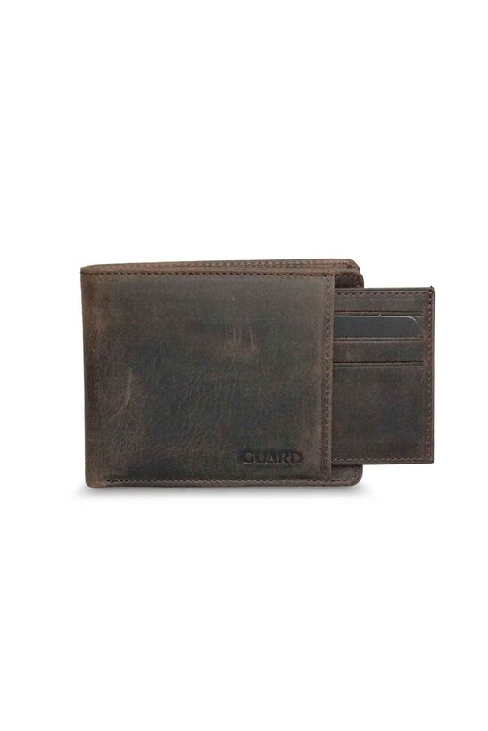 Guard Hidden Card Compartment Antique Brown Genuine Leather Men's Wallet