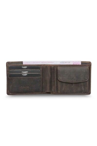 Guard Hidden Card Compartment Antique Brown Genuine Leather Men's Wallet - Thumbnail