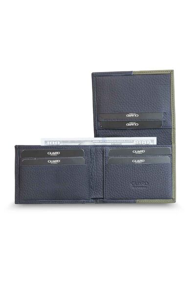 Guard Matte Khaki Green - Navy Blue Leather Men's Wallet - Thumbnail