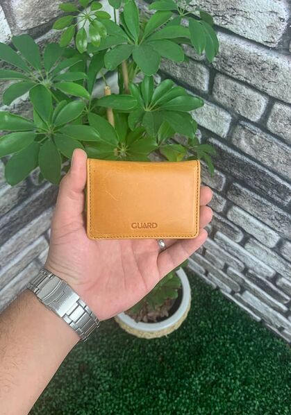 Guard - Guard Mıknatıslı Küçük Boy Antik Deri Sarı Kartlık/Kartvizitlik