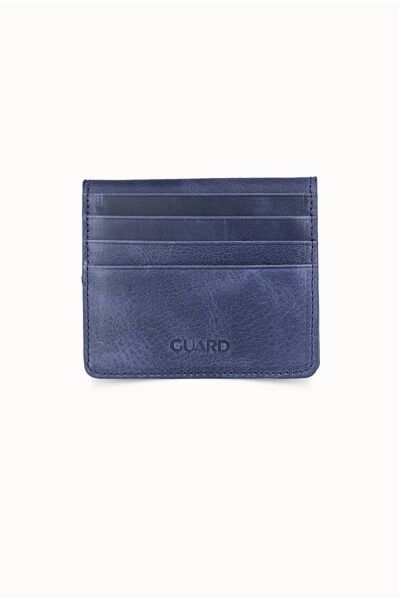Guard - Guard Antique Navy Blue Paste Design Leather Card Holder