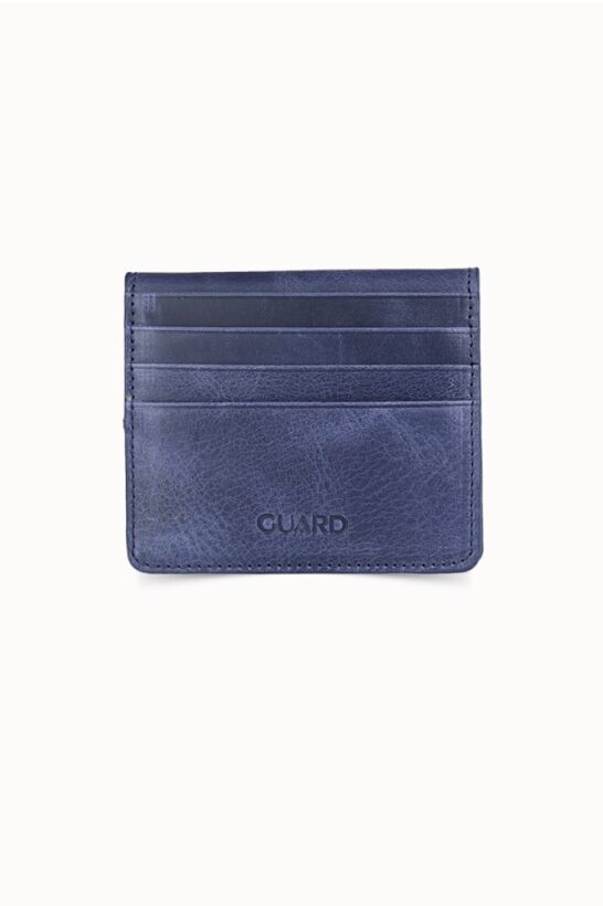 Guard Antique Navy Blue Paste Design Leather Card Holder
