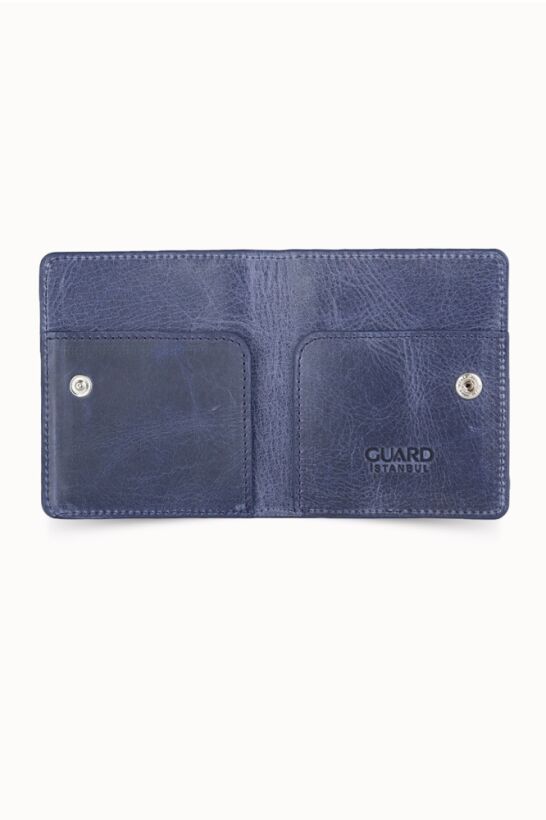 Guard Antique Navy Blue Paste Design Leather Card Holder