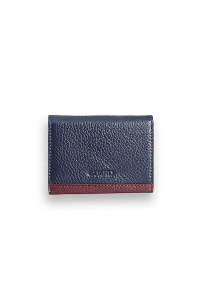 Guard Navy Blue - Burgundy Dual Color Compartment Genuine Leather Card Holder - Thumbnail