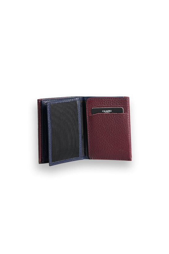 Guard Navy Blue - Burgundy Dual Color Compartment Genuine Leather Card Holder