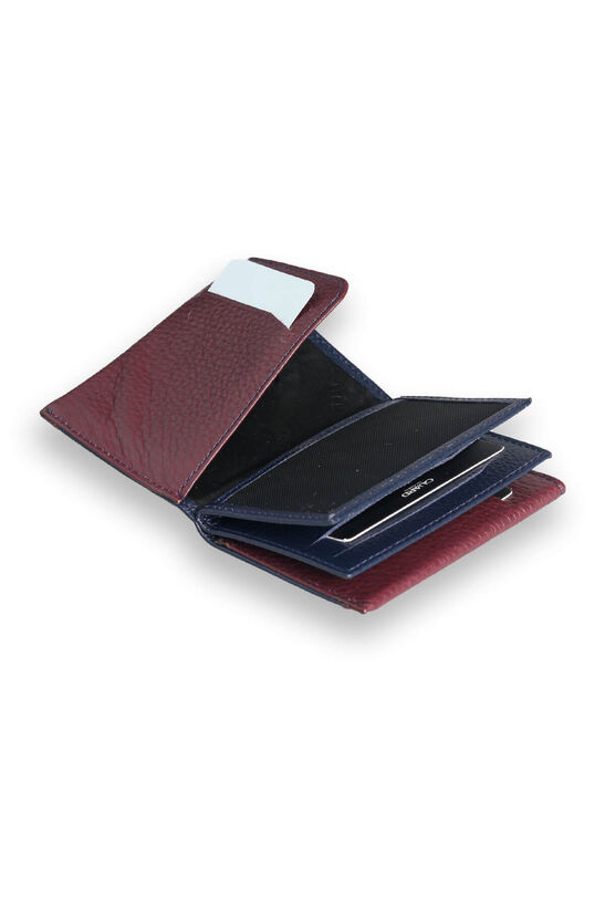 Guard Navy Blue - Burgundy Dual Color Compartment Genuine Leather Card Holder