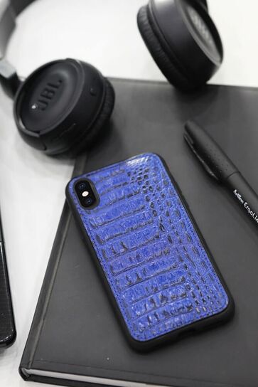 Guard - Guard Navy Blue Crocodile Printed Leather iPhone X / XS Case