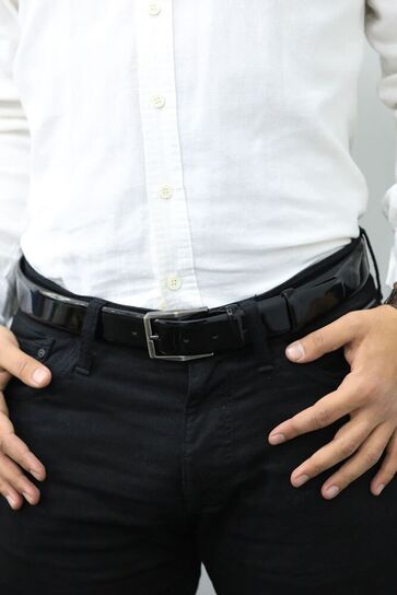 Guard - Guard Patent Leather Black Classic Leather Men's Belt - 3,5 Cm