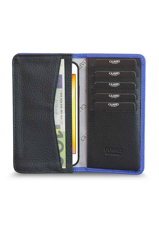 Guard Blue Black Leather Portfolio Wallet with Phone Entry