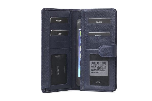 Guard Covered Leather Hand Portfolio with Telephone Entry- Navy Blue - Thumbnail