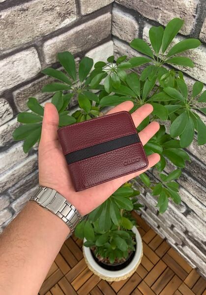 Guard - Guard Bordo Spor Şeritli Deri Erkek Cüzdanı