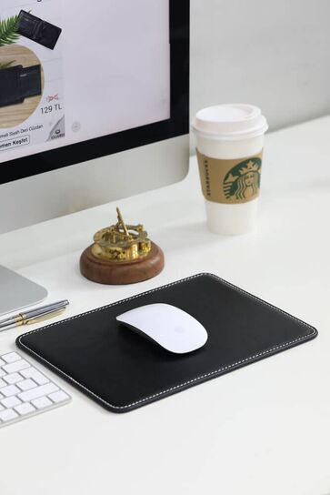 Guard - Guard Stitch Detailed Black Leather Mouse Pad 26 x 20 Cm