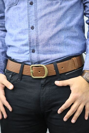 Guard - Guard Tan Knit Patterned Leather Belt