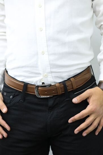 Guard - Guard Tan Stitched Classic Leather Men's Belt - 3,5 Cm