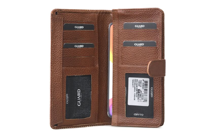 Guard Telefon Girişli Patlı Deri El Portföyü- Taba
