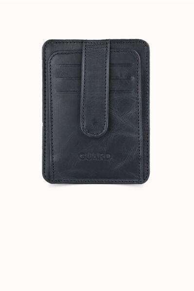 Guard Vertical Crazy Black Leather Card Holder - Thumbnail