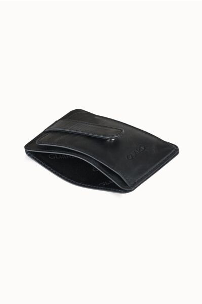Guard Vertical Crazy Black Leather Card Holder - Thumbnail