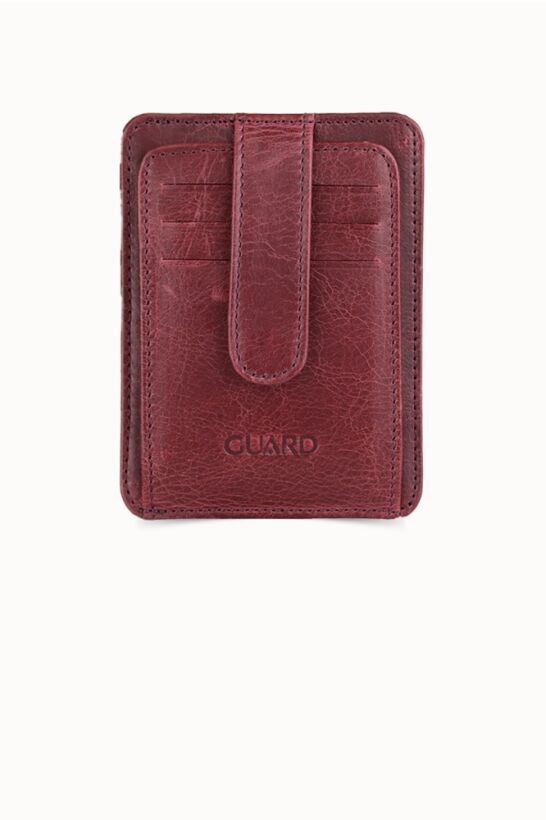 Guard Vertical Crazy Claret Red Leather Card Holder