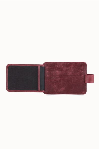 Guard Vertical Crazy Claret Red Leather Card Holder - Thumbnail