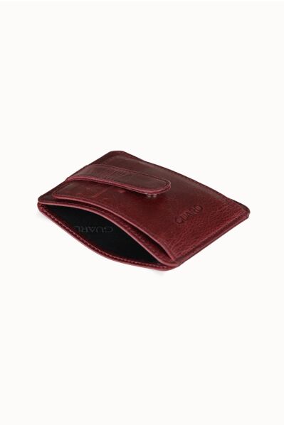 Guard Vertical Crazy Claret Red Leather Card Holder - Thumbnail