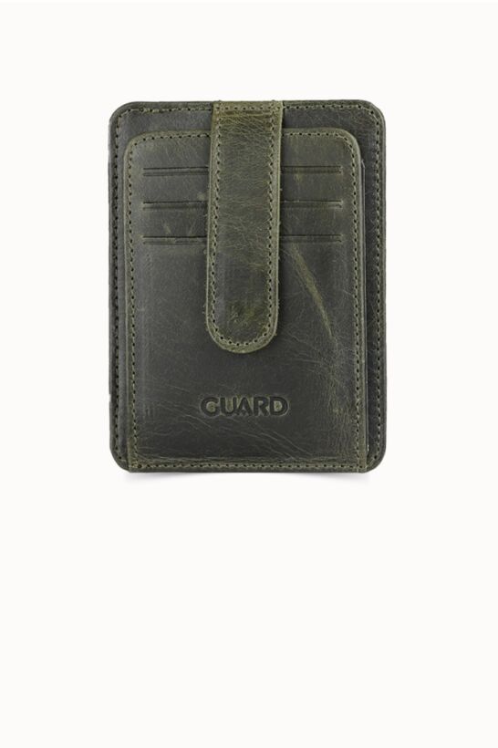 Guard Vertical Crazy Green Leather Card Holder