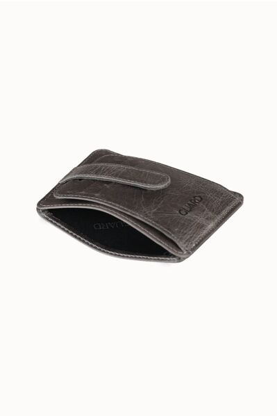 Guard Vertical Crazy Grey Leather Card Holder - Thumbnail