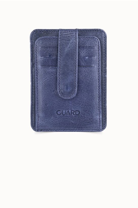 Guard Vertical Crazy Navy Blue Leather Card Holder