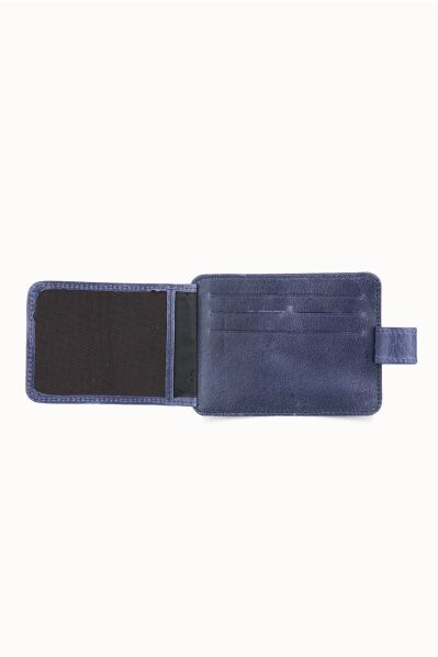 Guard Vertical Crazy Navy Blue Leather Card Holder - Thumbnail