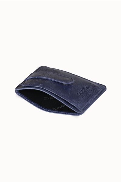 Guard Vertical Crazy Navy Blue Leather Card Holder - Thumbnail