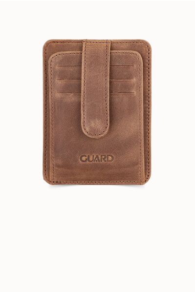 Guard Vertical Crazy Tan Leather Card Holder - Thumbnail