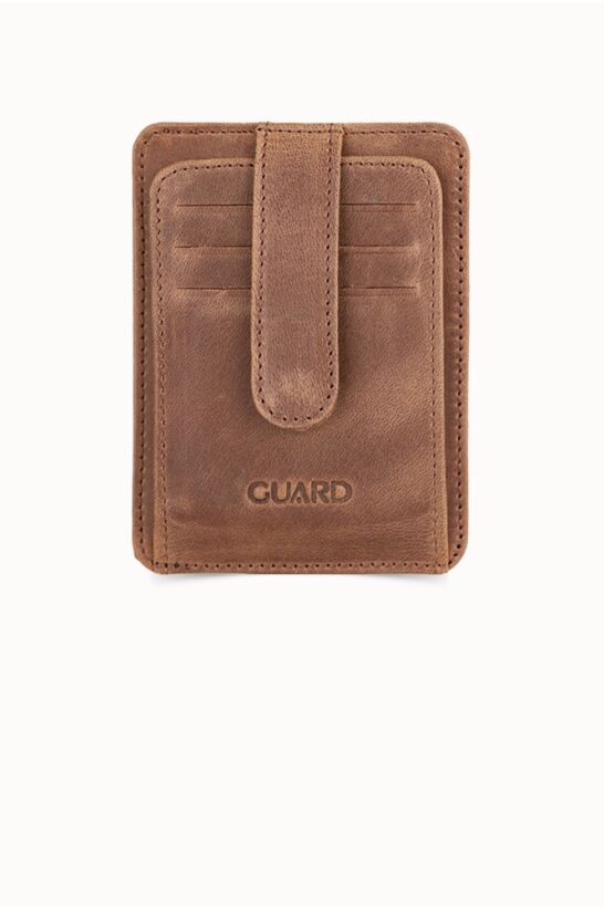 Guard Vertical Crazy Tan Leather Card Holder