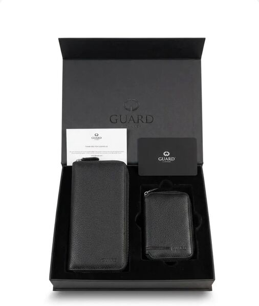 Guard - Guard Leather Hakiki Deri Erkek Hediye Seti - Fermuarlı Telefon Bölmeli Portföy Cüzdan & Mini fermuarlı Cüzdan Seti