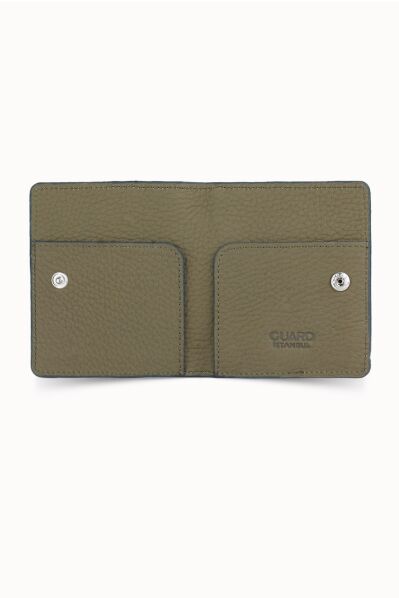 Guard Khaki Green Paste Design Leather Card Holder - Thumbnail