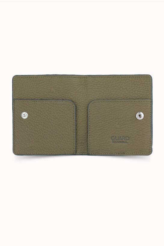 Guard Khaki Green Paste Design Leather Card Holder