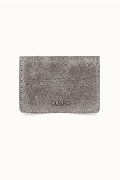 Guard - Guard Small Size Antique Dark Gray Leather Card/Business Card Holder with Magnet