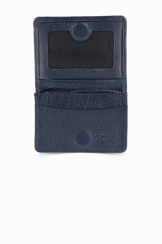 Guard Magnetic Small Size Navy Blue Leather Card/Business Card Holder