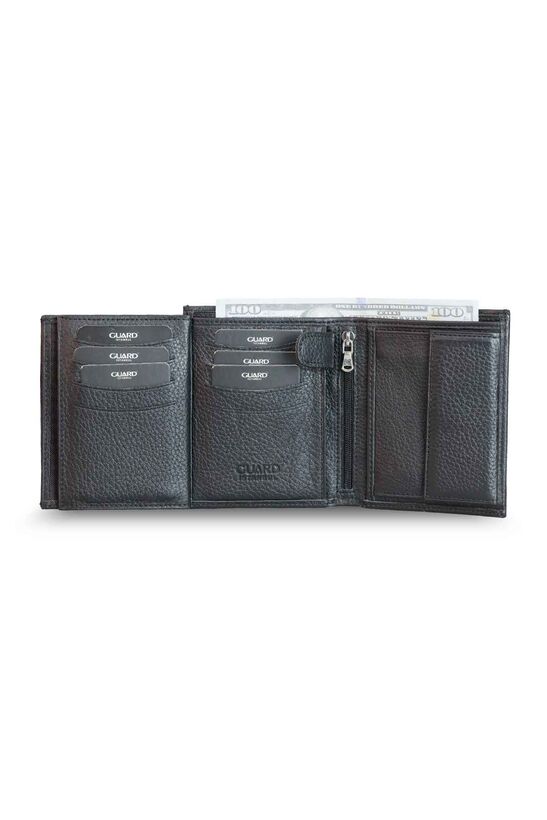 Guard Multi-Compartment Vertical Black Leather Men's Wallet