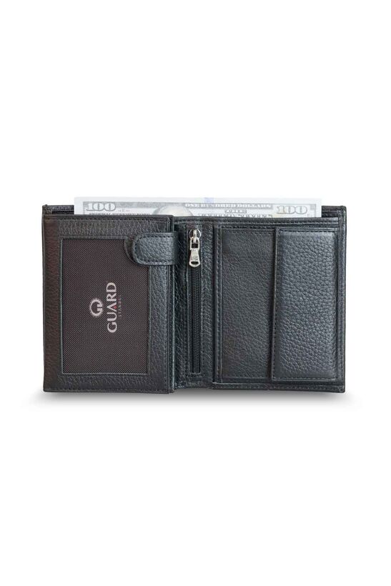 Guard Multi-Compartment Vertical Black Leather Men's Wallet