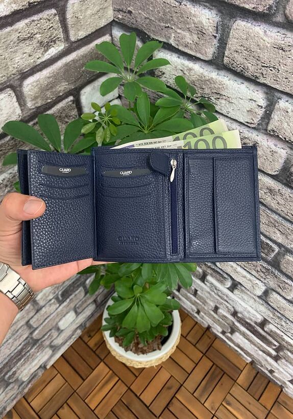 Guard Multi-Compartment Dark Blue Leather Men's Wallet