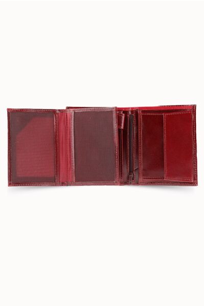 Özder Multi-Compartment Vertical Claret Red Leather Men's Wallet - Thumbnail