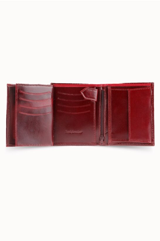 Özder Multi-Compartment Vertical Claret Red Leather Men's Wallet