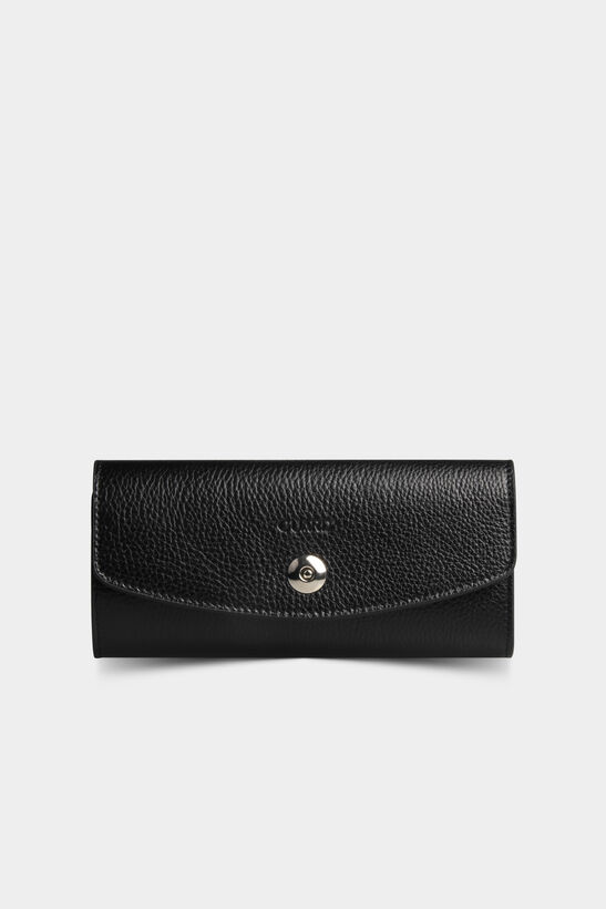 Black Leather Women's Wallet with Guard Phone Entry