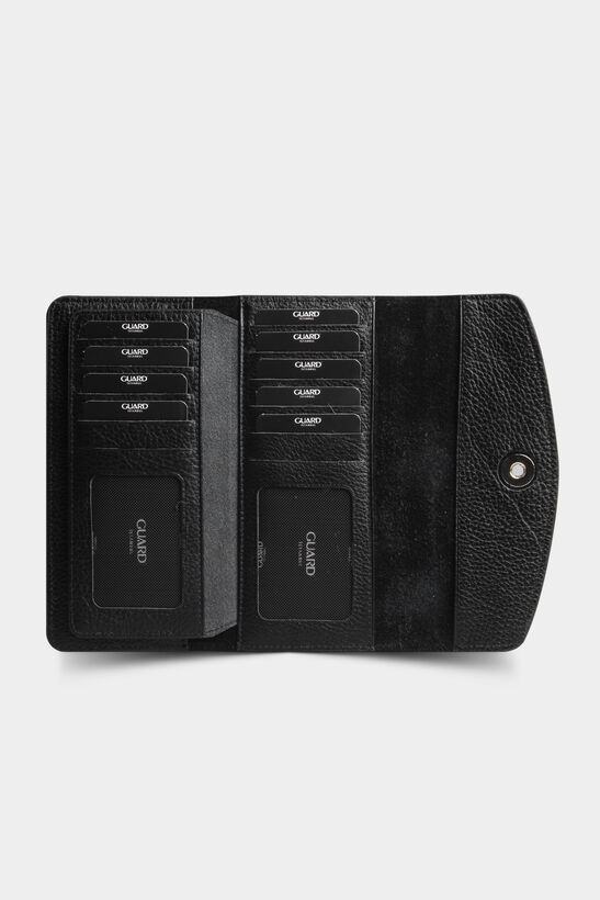 Black Leather Women's Wallet with Guard Phone Entry