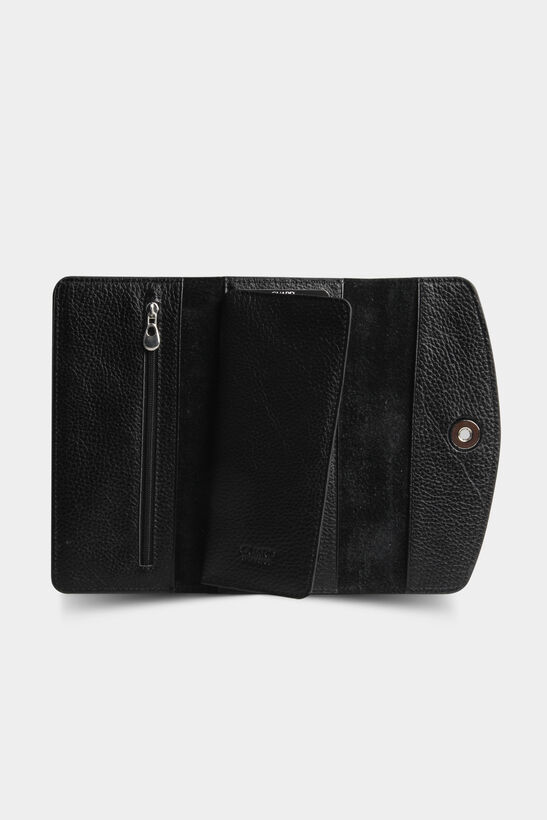 Black Leather Women's Wallet with Guard Phone Entry