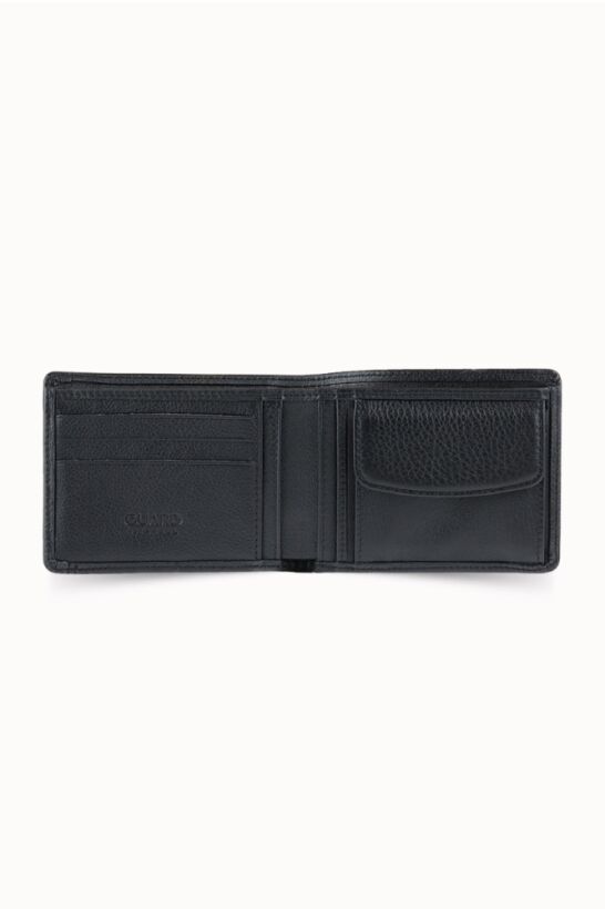 Guard Black Genuine Leather Men's Wallet with Hidden Card Slot