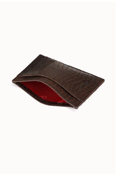 Guard Texas Print Brown Leather Card Holder - Thumbnail